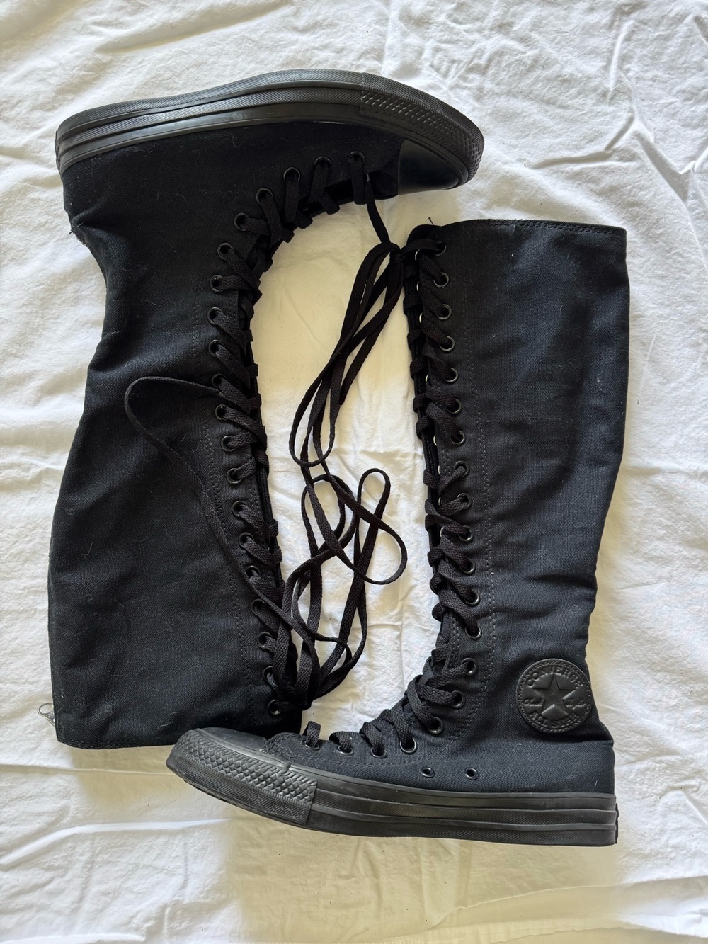 Converse Y2K All Black Knee High Lace-Up Canvas Boots